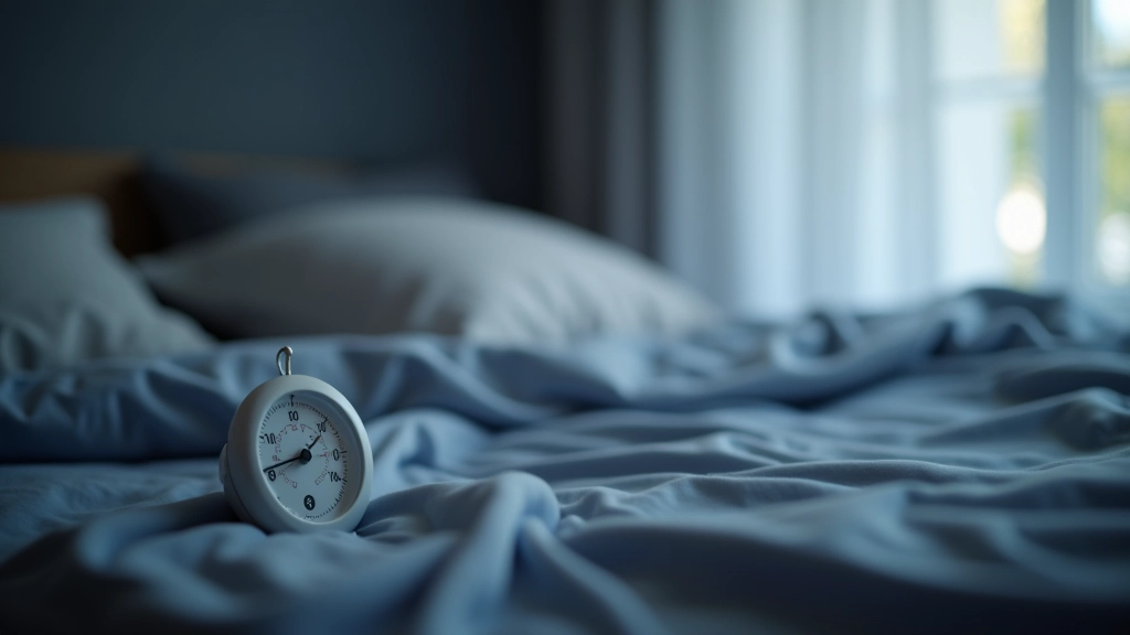 Chambre aux tons frais avec thermomètre affichant une température idéale pour le sommeil