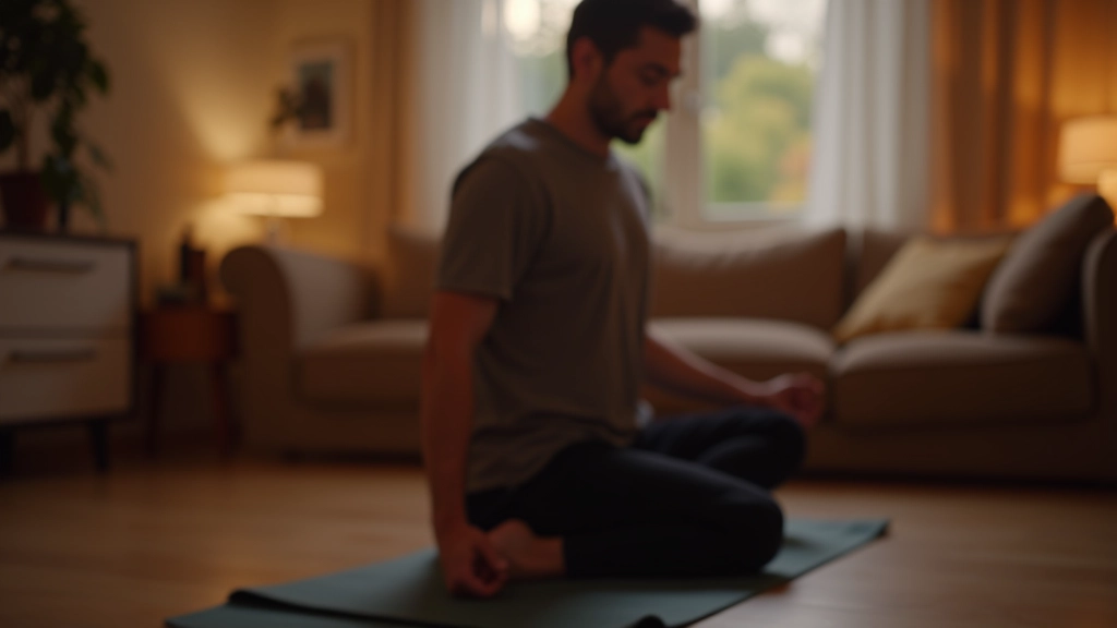 Homme pratiquant des étirements doux de yoga dans une posture relaxante le soir
